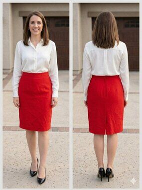VTG Easy Pieces Red Pencil Skirt 10 Made in USA ILGWU 80s Career High Waist Slit